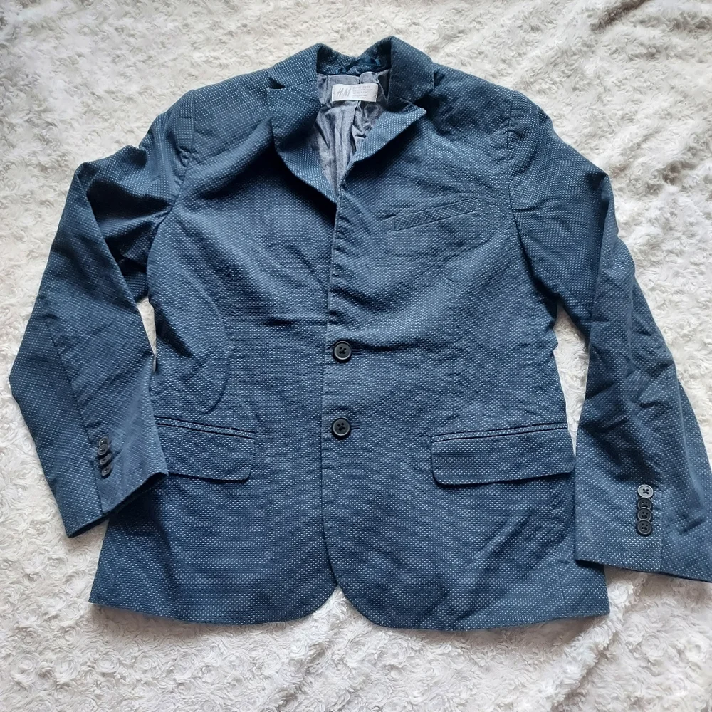 Boys H&M Blue Polka Dot Jacket Youth 9-10 Party Wedding Formal Church